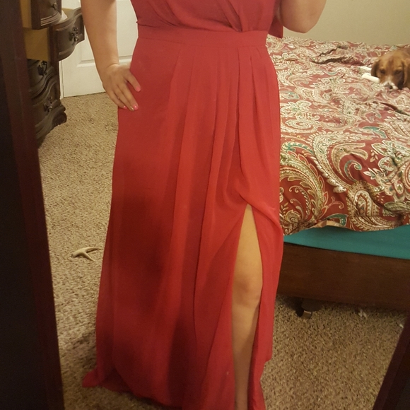 COPY - 💋Cherry red one shoulder chiffon gown - Picture 5 of 5